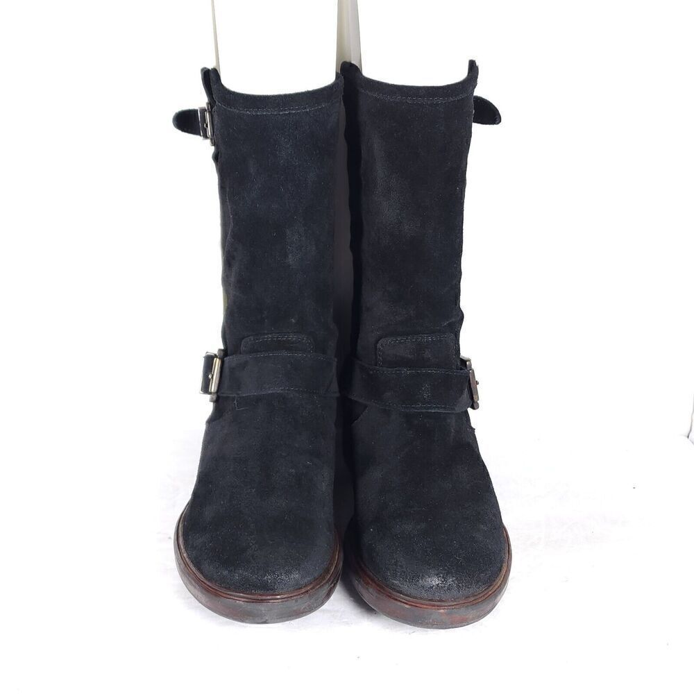 Cordani Italian Women's Eu38 Us7-7,5 Black Suede Leather Buckle Biker Boots View 3